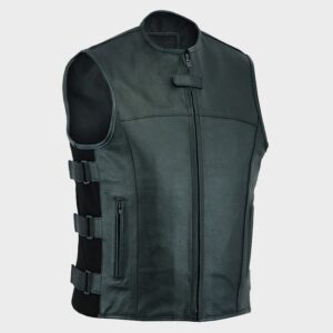 Black Tactical Style Biker Leather Vest