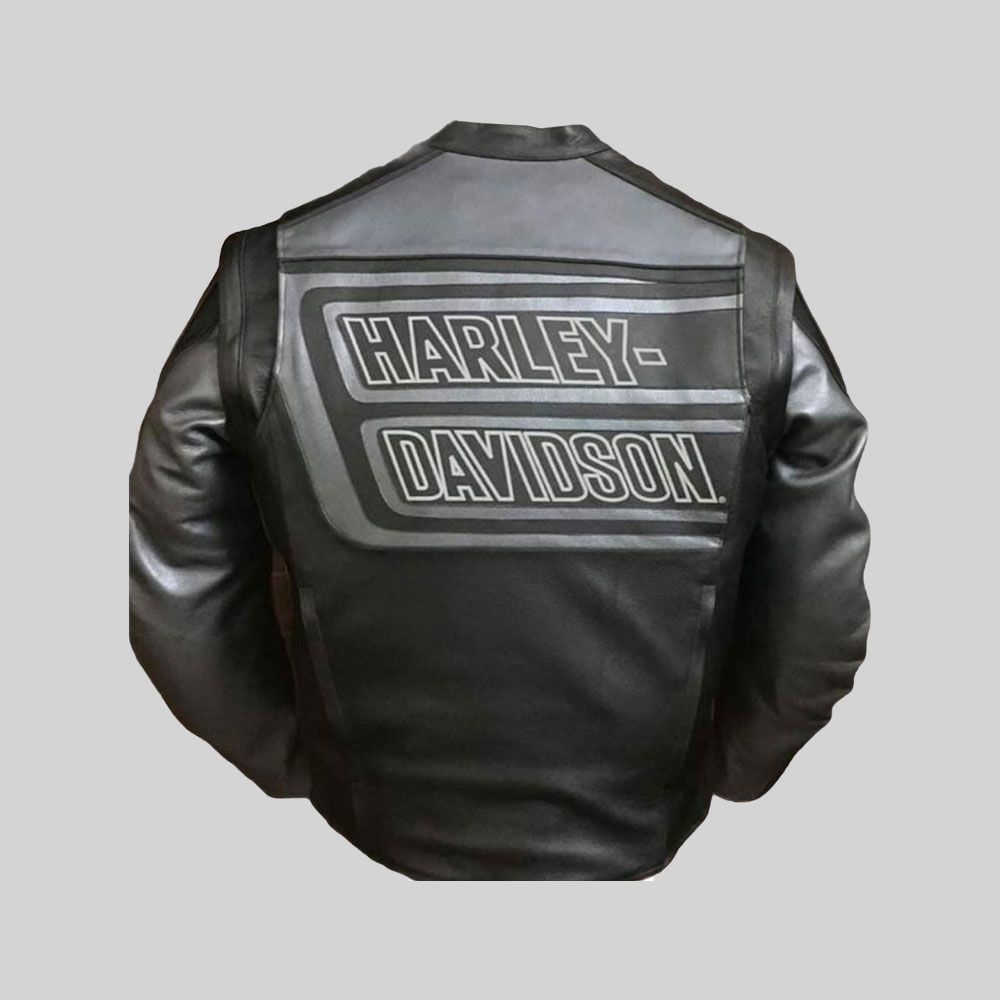 Harley Davidson Men's Marker Black & Gray Leather Jacket - Image 6