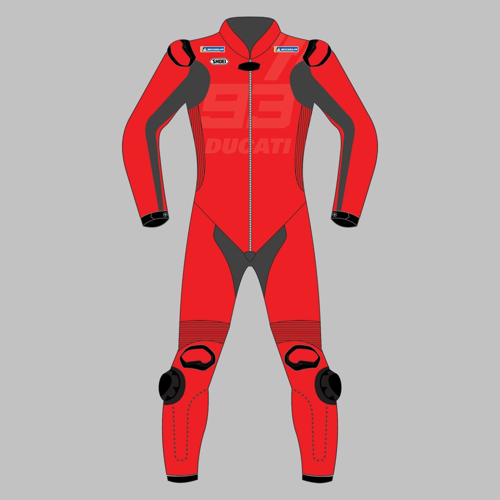 Marc Marquez Red Motorcycle Leather Suit Winter Test 2024